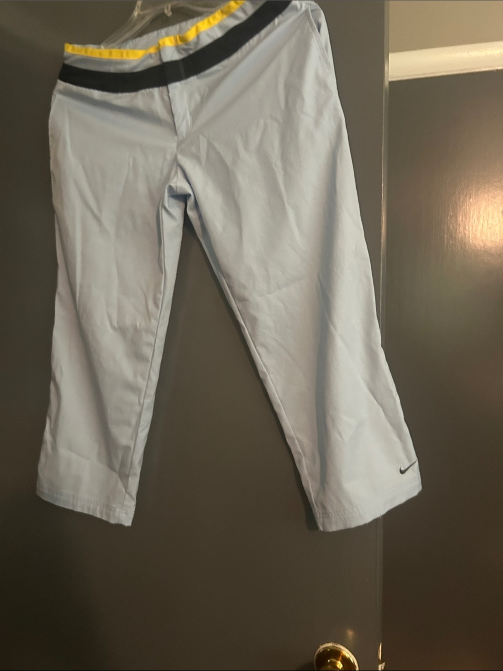 Nike Light Blue Capri Joggers with Black and Yellow Waistband